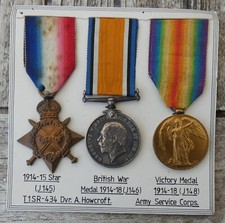Trio de medalhas da Primeira Guerra Mundial nomeado para Driver A. HOWCROFT Royal Army SERVICE Corps # T1SR-434 comprar usado  Enviando para Brazil