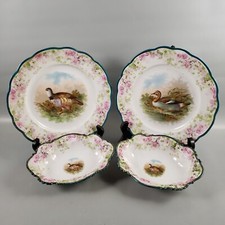 Usado, Conjunto de tigela de pratos de porcelana antigos Art Nouveau MZ Áustria pássaro de jogo ouro verde comprar usado  Enviando para Brazil
