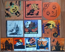 Vintage HALLOWEEN - 11 Guardanapos de Papel para Festa/Crepe - Bruxa JOL Black Cat Bat ++ comprar usado  Enviando para Brazil