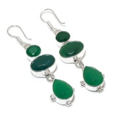 Brinco de prata esterlina 925 feito à mão com pedra preciosa ônix verde tamanho 2,5" comprar usado  Enviando para Brazil