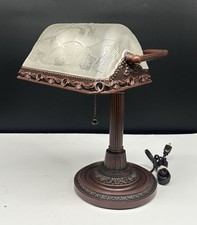 Abajur de mesa vintage bronze banqueiros vidro gravado geada abajur inclinável 15” de altura, usado comprar usado  Enviando para Brazil