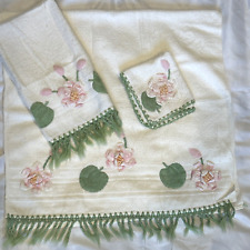 Usado, Toalha de banho e mão vintage com pano de crochê flores rosa acabamento verde comprar usado  Enviando para Brazil