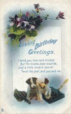 ANIVERSÁRIO - Dois cães e flores amorosas saudações de aniversário comprar usado  Enviando para Brazil