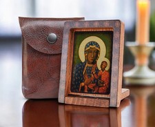 Ikona podróży Czarna Madonna Częstochowska – Z drewna, z etui, prezent dla na sprzedaż  PL