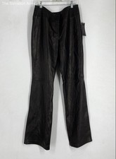 Calça de tornozelo Context feminina couro preto frente plana perna larga casual tamanho 8 comprar usado  Enviando para Brazil