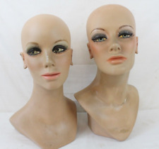 2 peruca de cabeça de manequim de fibra de vidro vintage olhos pintados cílios busto Halloween, usado comprar usado  Enviando para Brazil