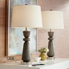 Lâmpada de mesa moderna carregamento USB lâmpadas de tambor de grão de madeira natural mais 26”H conjunto de 2 comprar usado  Enviando para Brazil