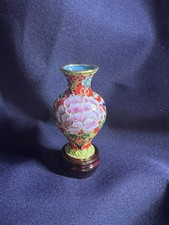 VASO ANTIGO CLOISONNE COM SUPORTE ESMALTE CHINÊS ORIENTAL INCRUSTADO FLORAL 3 1/4" VERMELHO comprar usado  Enviando para Brazil