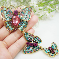 Broche prendedor colgante mariposa vintage mujer diamantes de imitación multicolor cristal joya segunda mano  Embacar hacia Mexico