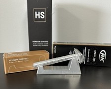 Navaja de afeitar Henson AL13 de aluminio, soporte y paquete de 100 hojas de afeitar RK DE NUEVAS - plateadas segunda mano  Embacar hacia Mexico