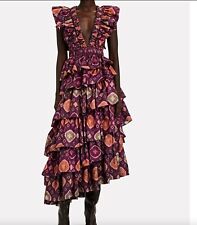 NOVO Vestido Midi Ulla Johnson Viola Roxo Estampado com Babados Novo sem etiquetas - Tamanho 0 comprar usado  Enviando para Brazil