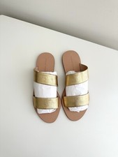 NOVAS SANDÁLIAS LISAS LOEFFLER RANDALL couro dourado metálico alça dupla tamanho 8 comprar usado  Enviando para Brazil