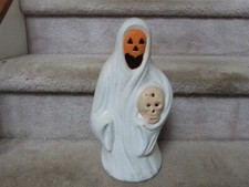 VINTAGE Pintado Cerâmica Halloween Fantasma JOL Rosto de Abóbora Segurando Caveira 12,5" comprar usado  Enviando para Brazil