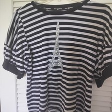 Blusa Karl Lagerfeld Paris Torre Eiffel listrada manga curta enfeitada G comprar usado  Enviando para Brazil