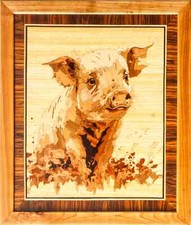 Cerdito mosaico de madera cuadro Cerdo naturaleza eco regalo incrustación comprar usado  Enviando para Brazil
