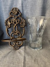 Suporte de vaso de metal fundido suporte de parede com vaso de vidro gravado design de folha de Gingko LEIA comprar usado  Enviando para Brazil