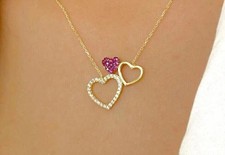 Pingente de coração feminino de safira simulado corte redondo folheado a ouro amarelo 14k 2,0 quilates comprar usado  Enviando para Brazil