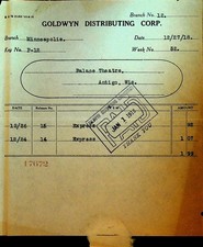 Goldwyn Distributing Co Fatura 27 de dezembro de 1918 Palácio Teatro Antigo Wi comprar usado  Enviando para Brazil