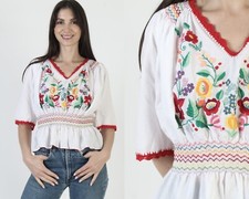 Usado, Blusa mexicana bordada branca túnica arco-íris verão suíça vintage top comprar usado  Enviando para Brazil