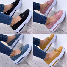 Sapatos femininos bloco slip on biqueira fechada plataforma anabela plana sapatos da moda casual comprar usado  Enviando para Brazil