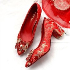 Sapatos de casamento femininos estilo chinês salto baixo grosso salto alto salto agulha comprar usado  Enviando para Brazil