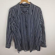 Camisa basca listrada azul marinho tamanho 16 manga longa botão para cima comprar usado  Enviando para Brazil