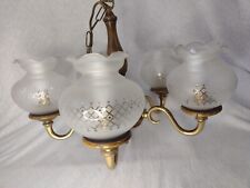 Candelabro tradicional 5 braços globo de luz sombra de vidro em moldura de madeira antigo raro comprar usado  Enviando para Brazil