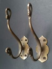 Usado, 2 x ganchos de chapéu de latão maciço vintage estilo antigo ornamentado casaco duplo 6" #C11 comprar usado  Enviando para Brazil