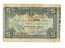Usado, ESPAÑA: 5 PESETAS BANCO DE BILBAO. AÑO 1937. SIN SERIE. RC+. IDEAL Y ESCASO. comprar usado  Enviando para Brazil