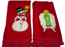 2 toalhas de mão com apliques de feltro Canon feitas à mão lantejoulas anjo boneco de neve decoração de Natal, usado comprar usado  Enviando para Brazil