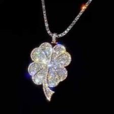 Usado, Pingente trevo de quatro folhas de moissanita real corte redondo 2,50 ct folheado a ouro branco 14K comprar usado  Enviando para Brazil