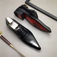 Sapatos sociais masculinos de couro genuíno moda casamento biqueira pontiaguda com cadarço sapatos formais comprar usado  Enviando para Brazil