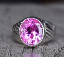 Anel de prata esterlina 925 oval rubi rosa natural aparência deslumbrante para homens certificados, usado comprar usado  Enviando para Brazil
