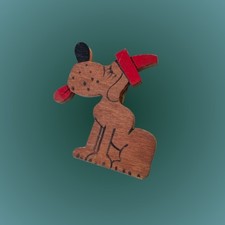 Broche de madeira vintage para cachorro com língua para fora chapéu vermelho  comprar usado  Enviando para Brazil