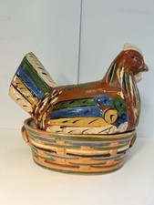 Caçarola de frango vintage prato decorativo com tampa pintado à mão 13x11x9 comprar usado  Enviando para Brazil