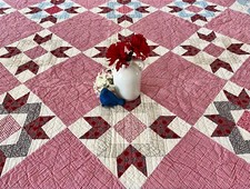 Colcha Vintage - Padrão Estrela Vermelha e Branca - Acolchoada à Mão 68" X 83" comprar usado  Enviando para Brazil