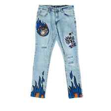 Jeans gráfico Y2k Track 23 masculino rasgado Never Stop graffiti chamas 36x32 comprar usado  Enviando para Brazil
