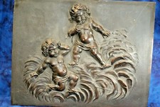 Painel de metal fundido antigo, querubins elevados, com sobreposição de cobre, 11,5 X 9 polegadas, , usado comprar usado  Enviando para Brazil