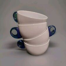 4 canecas vintage de porcelana branca e cabo de acrílico azul para chá Guzzini  comprar usado  Enviando para Brazil