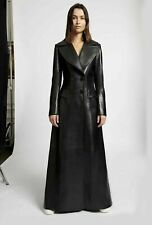 Trench coat feminino longo de couro genuíno pele de cordeiro elegante preto, usado comprar usado  Enviando para Brazil