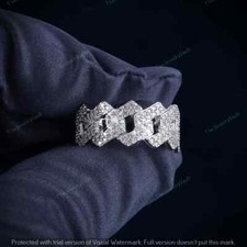 Aliança de casamento masculina folheada a ouro branco 14K corte redondo gelo link cubano 3 quilates, usado comprar usado  Enviando para Brazil
