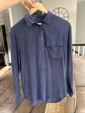 EQUIPAMIENTO Talla S Clásica Bolsillo Seda Manga Larga Camisa Abotonada Top Blusa Azul segunda mano  Embacar hacia Mexico