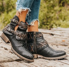 Usado, Novas Botas Femininas Freebird By Steven Dublin Couro de Cobra Preto Tamanho EUA 9 comprar usado  Enviando para Brazil