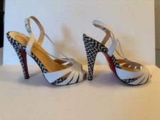 Sandália Christian Louboutin "ACTIVA" branca infantil com salto preto/branco com tiras 34 1/2, usado comprar usado  Enviando para Brazil