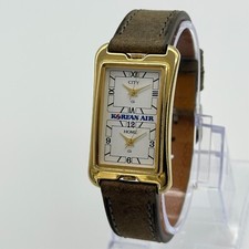 Vintage Masculino KOREAN AIR Tom Dourado Relógio de Mostrador Duplo Tempo, Couro, Funciona, usado comprar usado  Enviando para Brazil