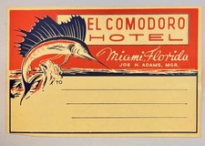 Vintage Miami Flórida "El Comodoro Hotel" Frete ou Etiqueta de Bagagem Arte de Veleiro comprar usado  Enviando para Brazil