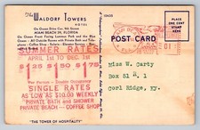 Cartão postal vintage Waldorf Towers Hotel tarifas de verão US$ 1,25 banheiro privativo Miami FL comprar usado  Enviando para Brazil