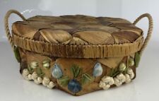 Cesta de palha tecida vintage com tampa - Costura decorativa com detalhe de flor de ráfia comprar usado  Enviando para Brazil