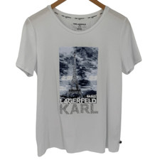 Camiseta feminina Karl Lagerfeld Paris enfeitada com miçangas Torre Eiffel branca média comprar usado  Enviando para Brazil