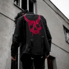 Jaqueta jeans Harajuku Gothic Evil preta masculina moletom quente comprar usado  Enviando para Brazil